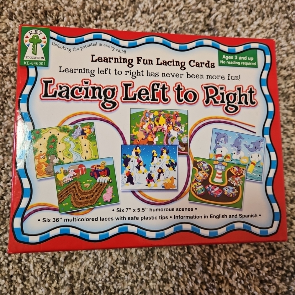 Key Education 6 Lacing Cards And 6 Laces Ages 3 And Up Learn To Lace Game